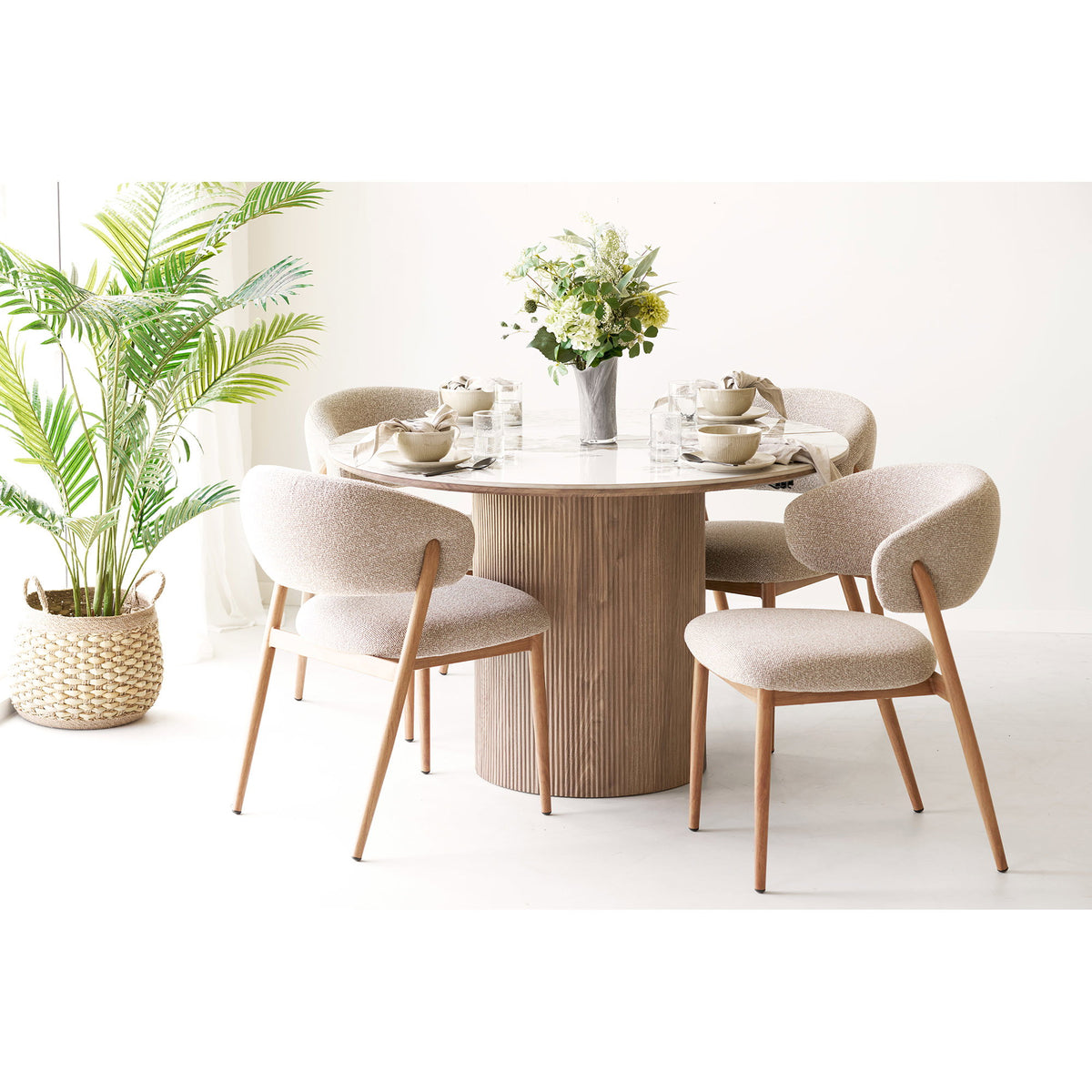 Eila Esstisch rund, ausziehbar – Keramik Weiß/Braun, ø 120 cm, bis 200 cm – Ansicht 10
