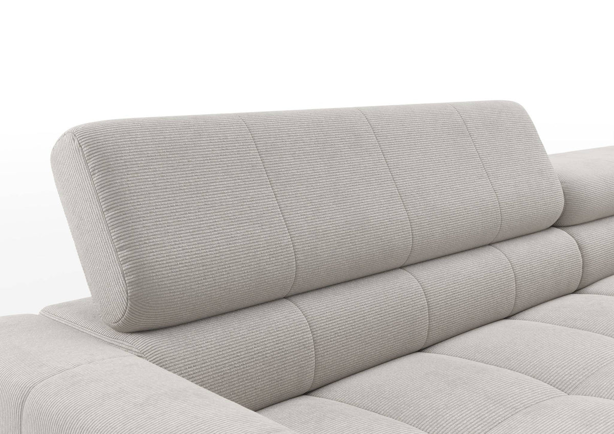 Kalmar Ecksofa in L-Form groß in Feincord Weiß – Detail Kopfteil