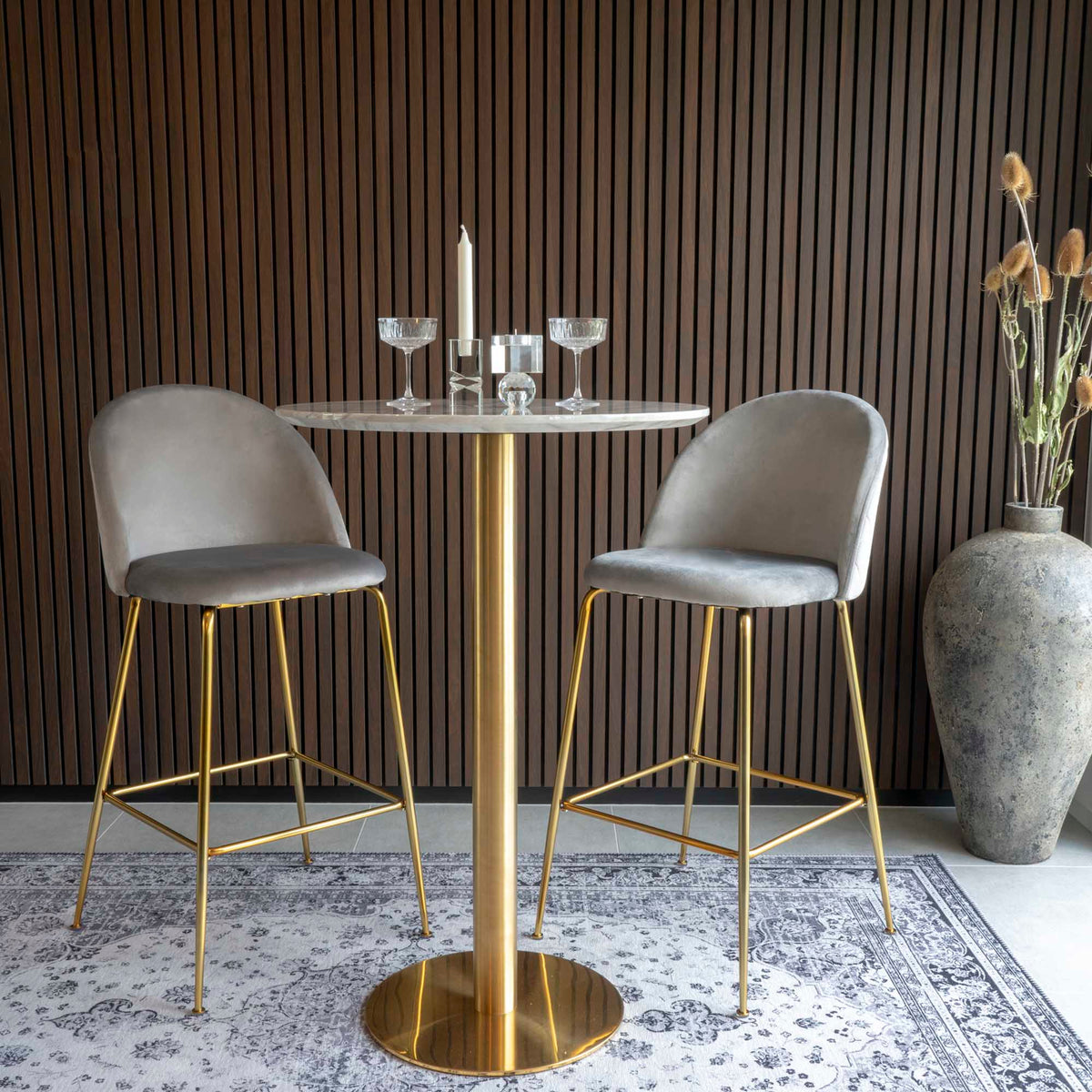 Sina Bartisch rund – Marmoroptik Weiß, Gestell Messing, ø 70 × 105 cm – Ansicht 7