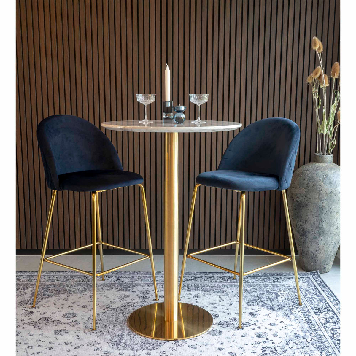 Sina Bartisch rund – Marmoroptik Weiß, Gestell Messing, ø 70 × 105 cm – Ansicht 8