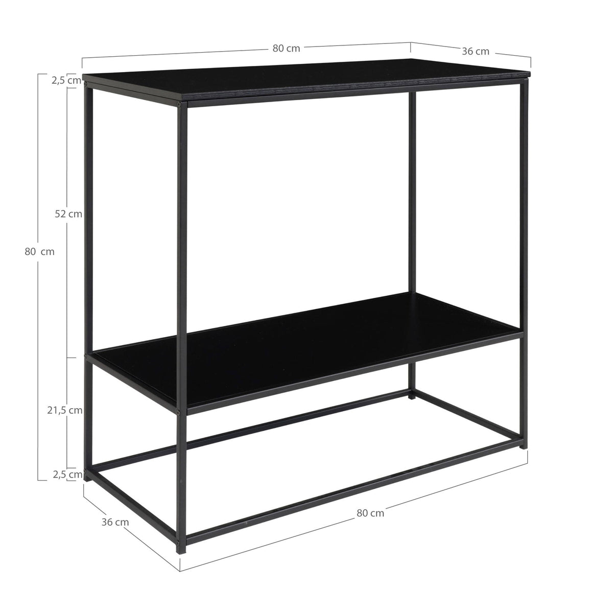 Sami Konsolentisch mit 2 Ablagen – Schwarz, Gestell Schwarz, 80 × 36 × 80 cm – Ansicht 5
