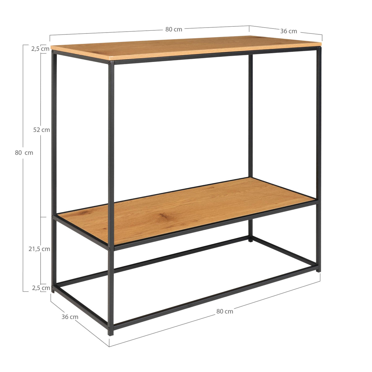 Sami Konsolentisch – Eichenoptik Natur, Gestell Schwarz, 80 × 36 × 80 cm – Ansicht 5