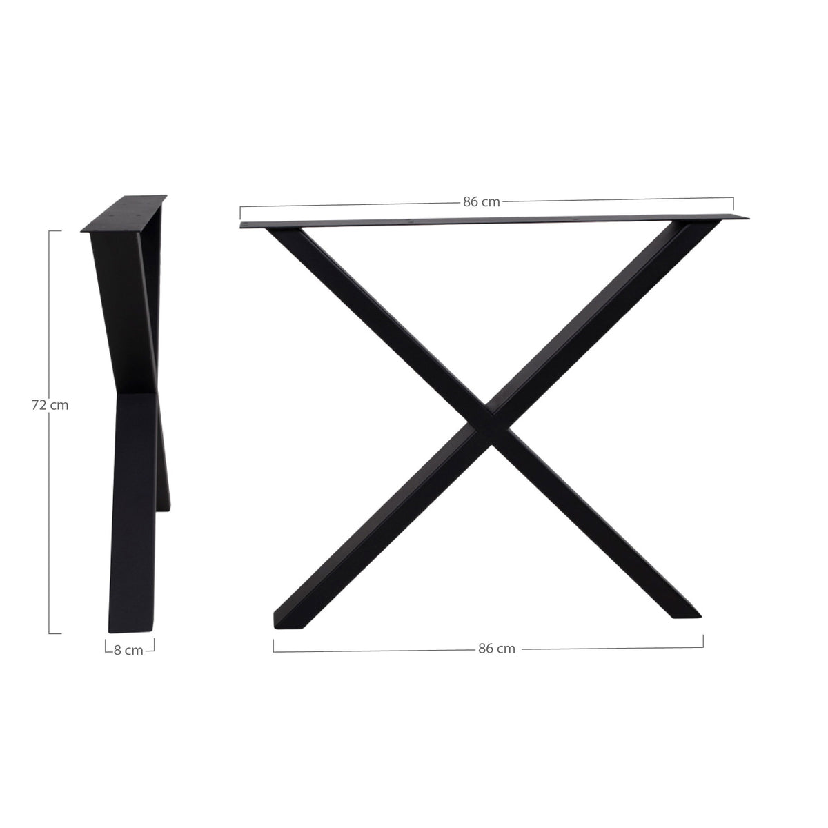 Hakon Tischbeine in X-Form – Stahl, pulverbeschichtet Schwarz, 8 × 86 × 70,8 cm – Ansicht 4