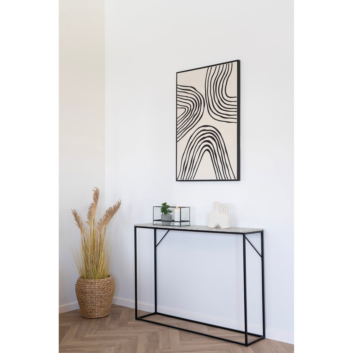 Sami Konsolentisch – Travertinoptik Natur, Gestell Schwarz, 110 × 26 × 80 cm – Ansicht 6