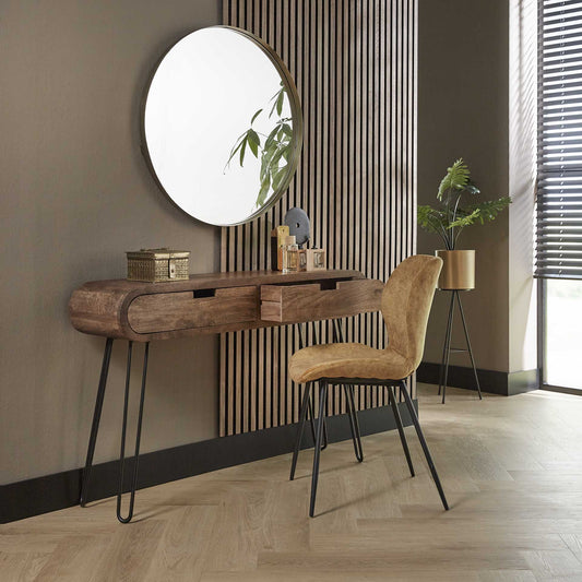 Schminktisch barrel 2 Schubladen / Massif mango Sandfarbe