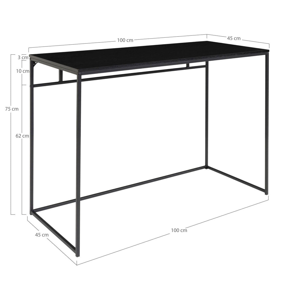 Sami Schreibtisch – Schwarz, Gestell Schwarz, 100 × 45 × 75 cm – Ansicht 8