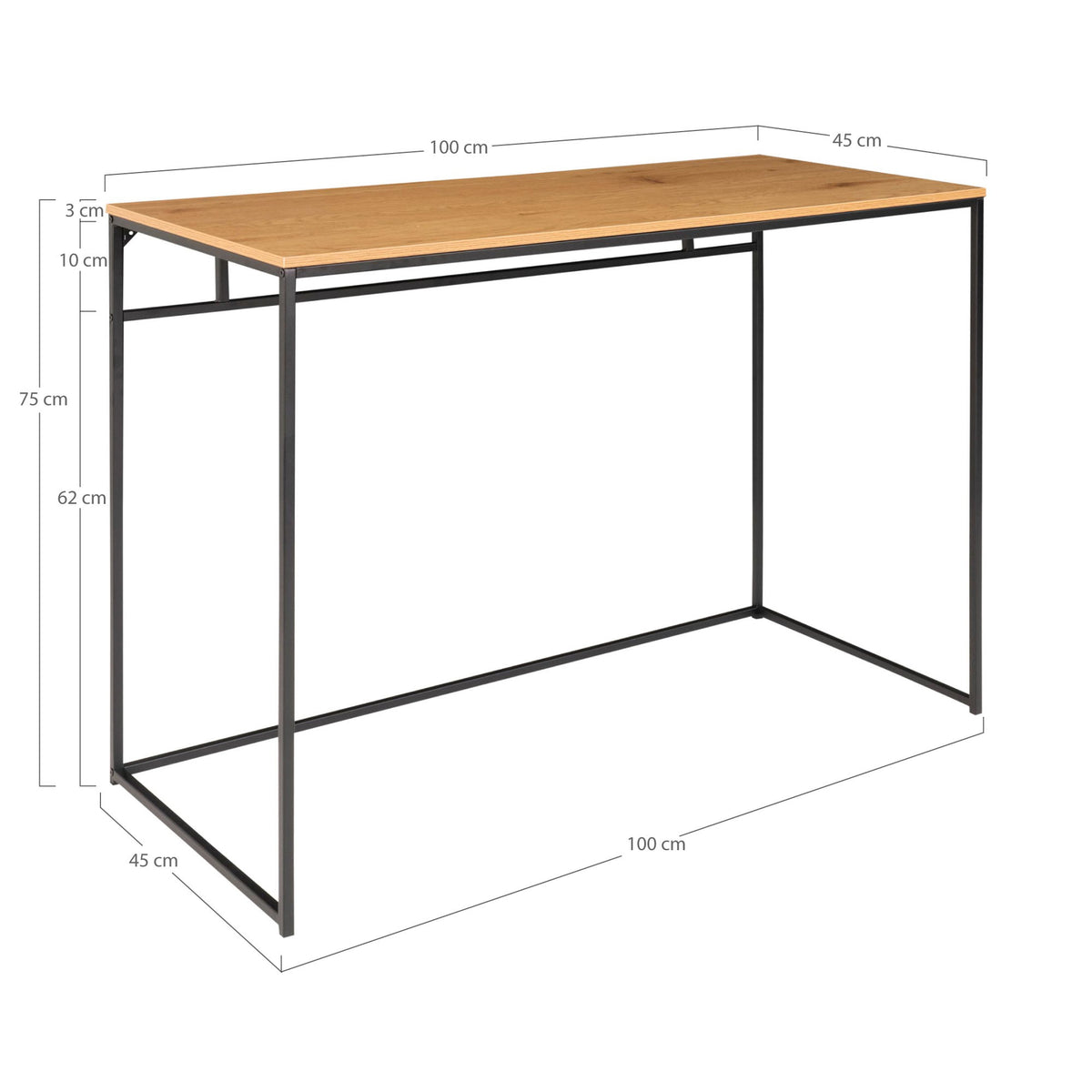 Sami Schreibtisch – Eichenoptik Natur, Gestell Schwarz, 100 × 45 × 75 cm – Ansicht 6