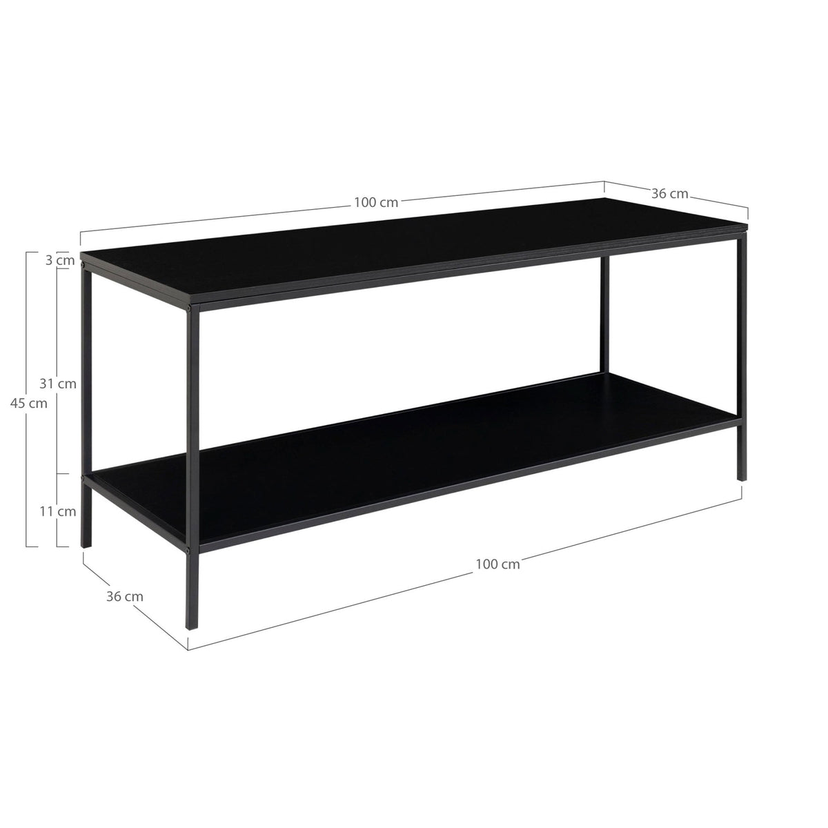 Sami TV-Board – Schwarz, Gestell Schwarz, 100 × 36 × 45 cm – Ansicht 5