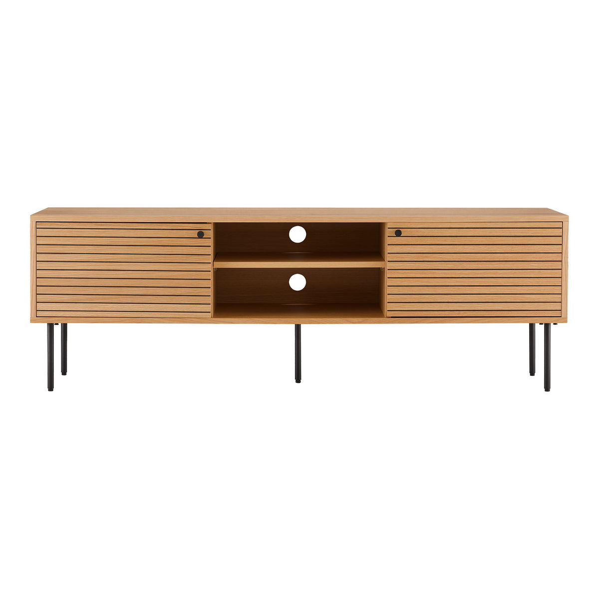 Gunnar TV-Board mit 2 Türen – Eichenfurnier Natur, Beine Schwarz, 150 × 40 × 50 cm von Luiva Living