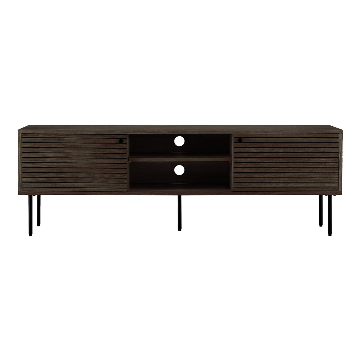 Gunnar TV-Board mit 2 Türen – Furnier Eiche geräuchert, Beine Schwarz, 150 × 40 × 50 cm von Luiva Living