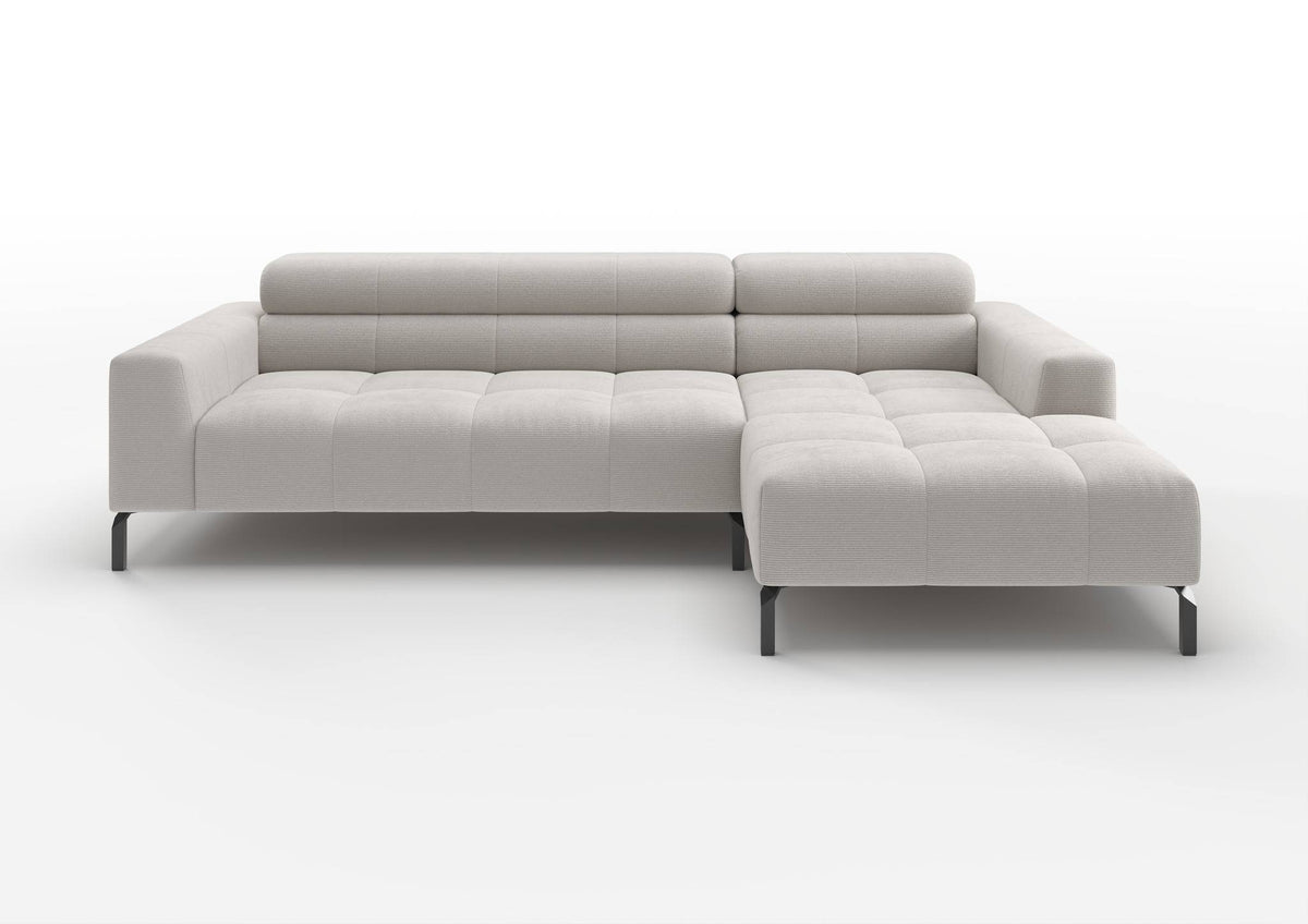 Kalmar Ecksofa mit Longchair in Feincord Weiß, Longchair rechts – Ansicht von vorn