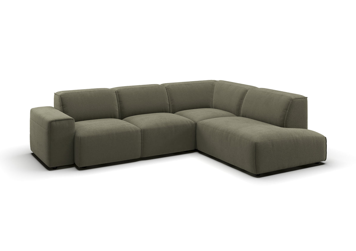 Lund Ecksofa in L-Form in Feincord Oliv, Ecke rechts