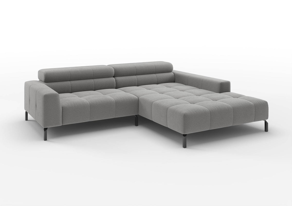 Kalmar Ecksofa kompakt mit Ottomane in Feincord Grau, Ottomane rechts