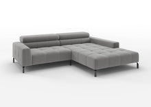 Kalmar Ecksofa kompakt mit Ottomane in Feincord Grau, Ottomane rechts