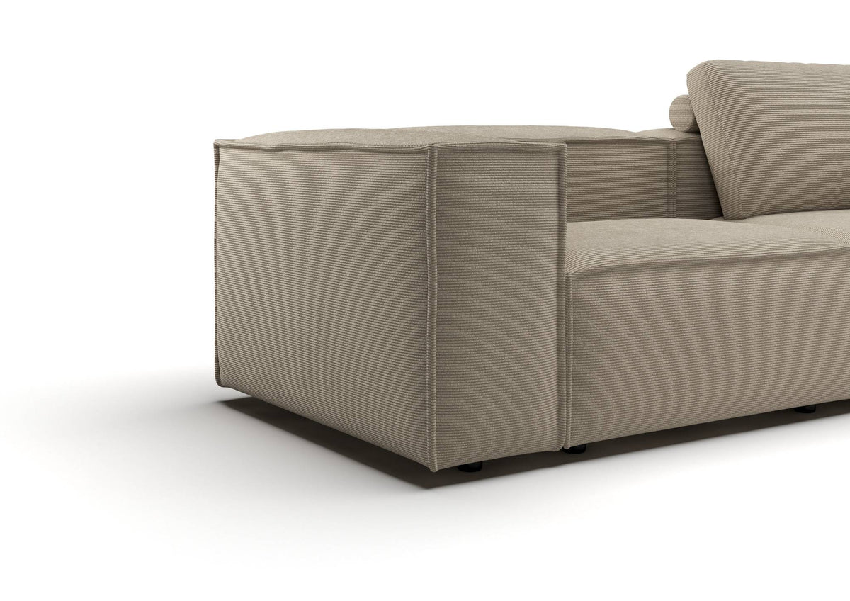 Bergen 2-Sitzer-Sofa kompakt in Feincord Sand – Detail Armlehne