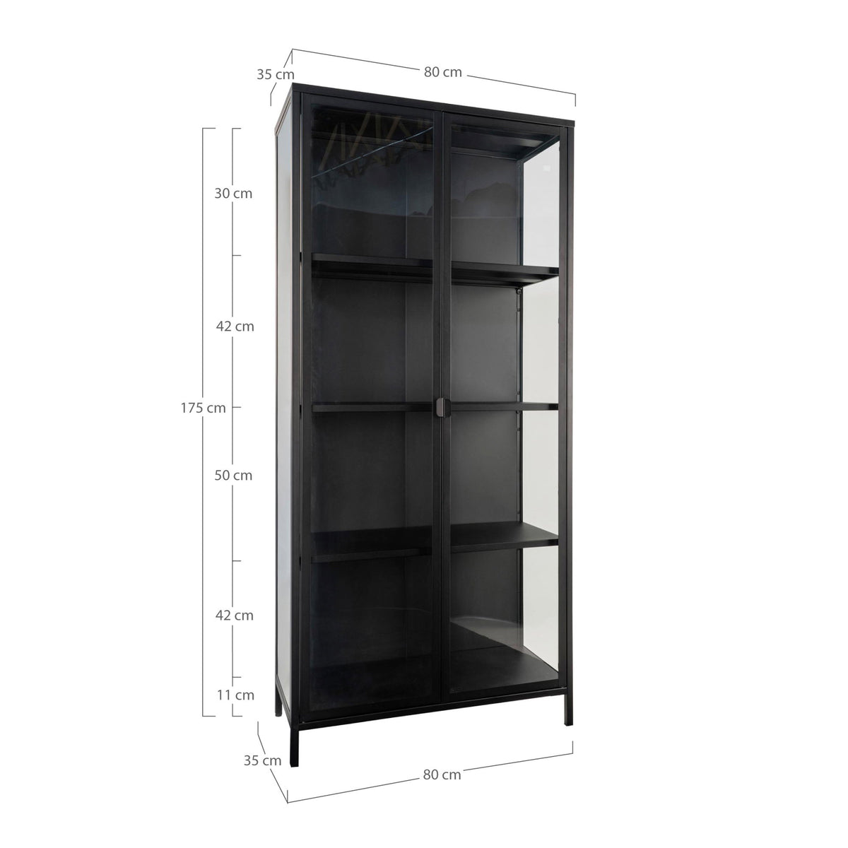 Arlo Vitrine mit 2 Glastüren – Stahl Schwarz, 80 × 35 × 175 cm – Ansicht 7
