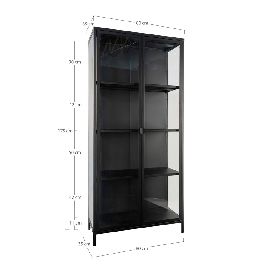 Maßskizze Arlo Vitrine mit 2 Glastüren