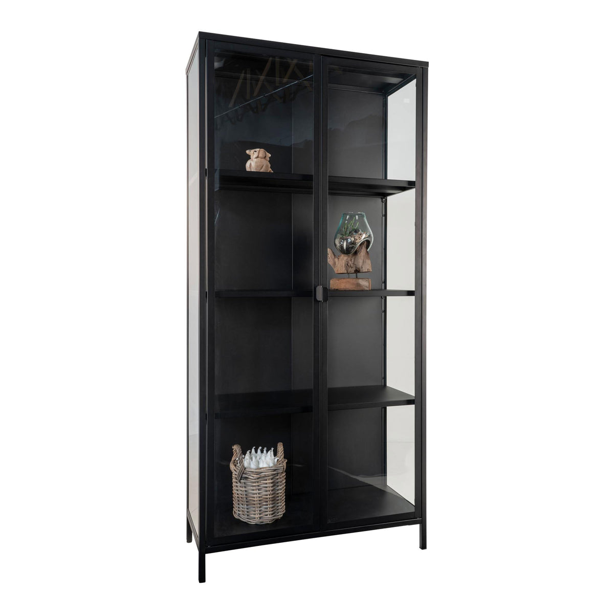 Arlo Vitrine mit 2 Glastüren – Stahl Schwarz, 80 × 35 × 175 cm – Ansicht 3