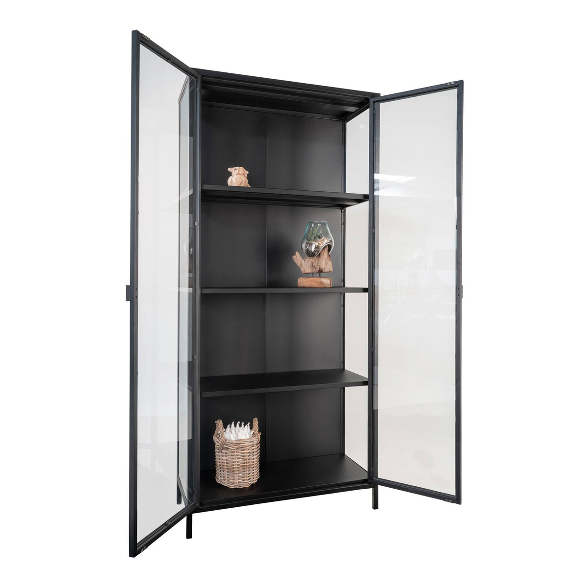 Arlo Vitrine mit 2 Glastüren – Stahl Schwarz, 80 × 35 × 175 cm – Ansicht 4