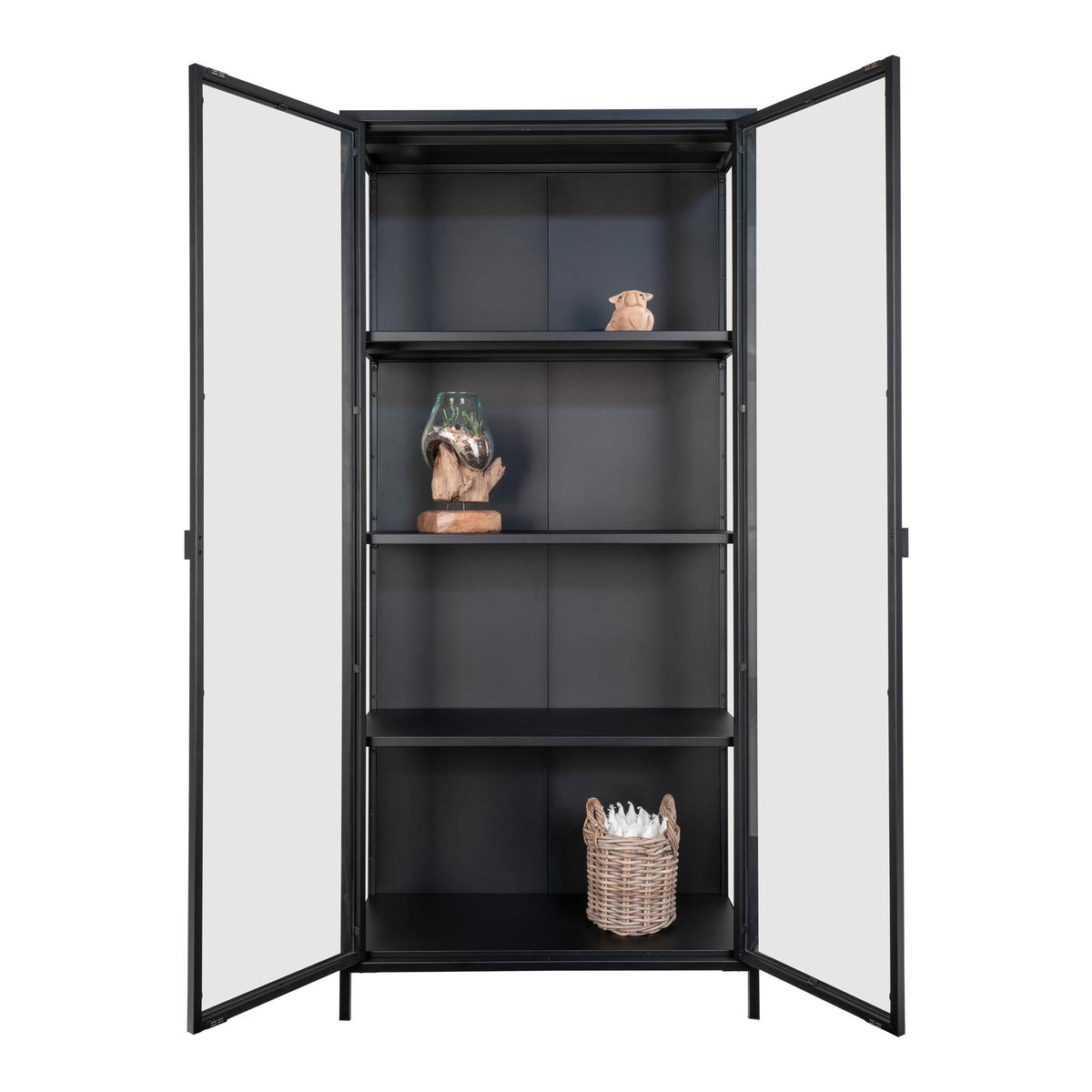 Arlo Vitrine mit 2 Glastüren – Stahl Schwarz, 80 × 35 × 175 cm – Ansicht 6