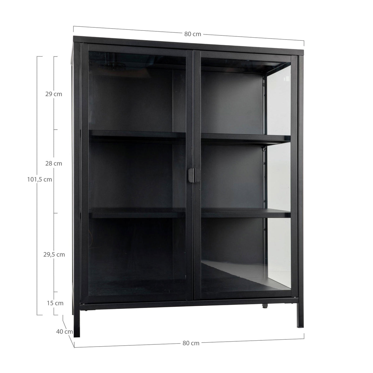 Arlo Vitrine mit 2 Glastüren – Stahl Schwarz, 80 × 40 × 101 cm – Ansicht 7