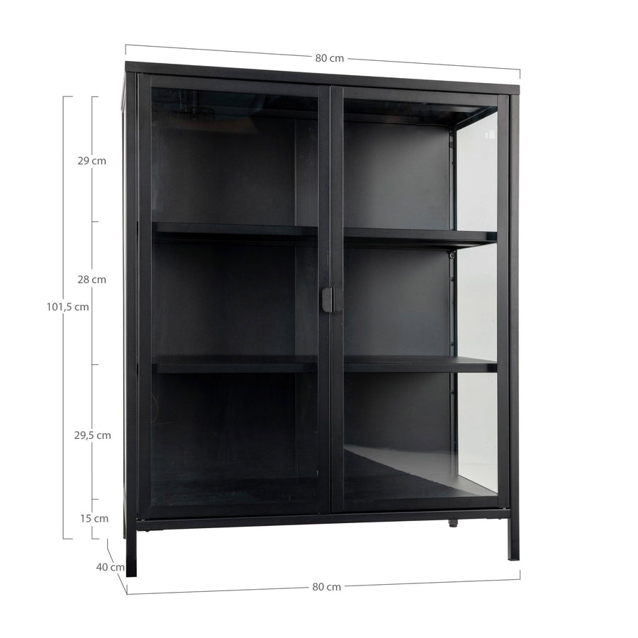 Maßskizze Arlo Vitrine mit 2 Glastüren