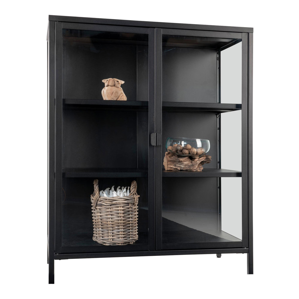 Arlo Vitrine mit 2 Glastüren – Stahl Schwarz, 80 × 40 × 101 cm – Ansicht 3