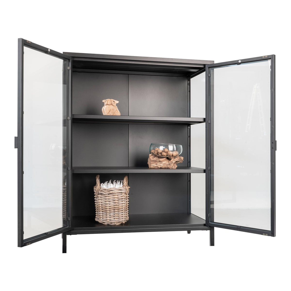 Arlo Vitrine mit 2 Glastüren – Stahl Schwarz, 80 × 40 × 101 cm – Ansicht 4
