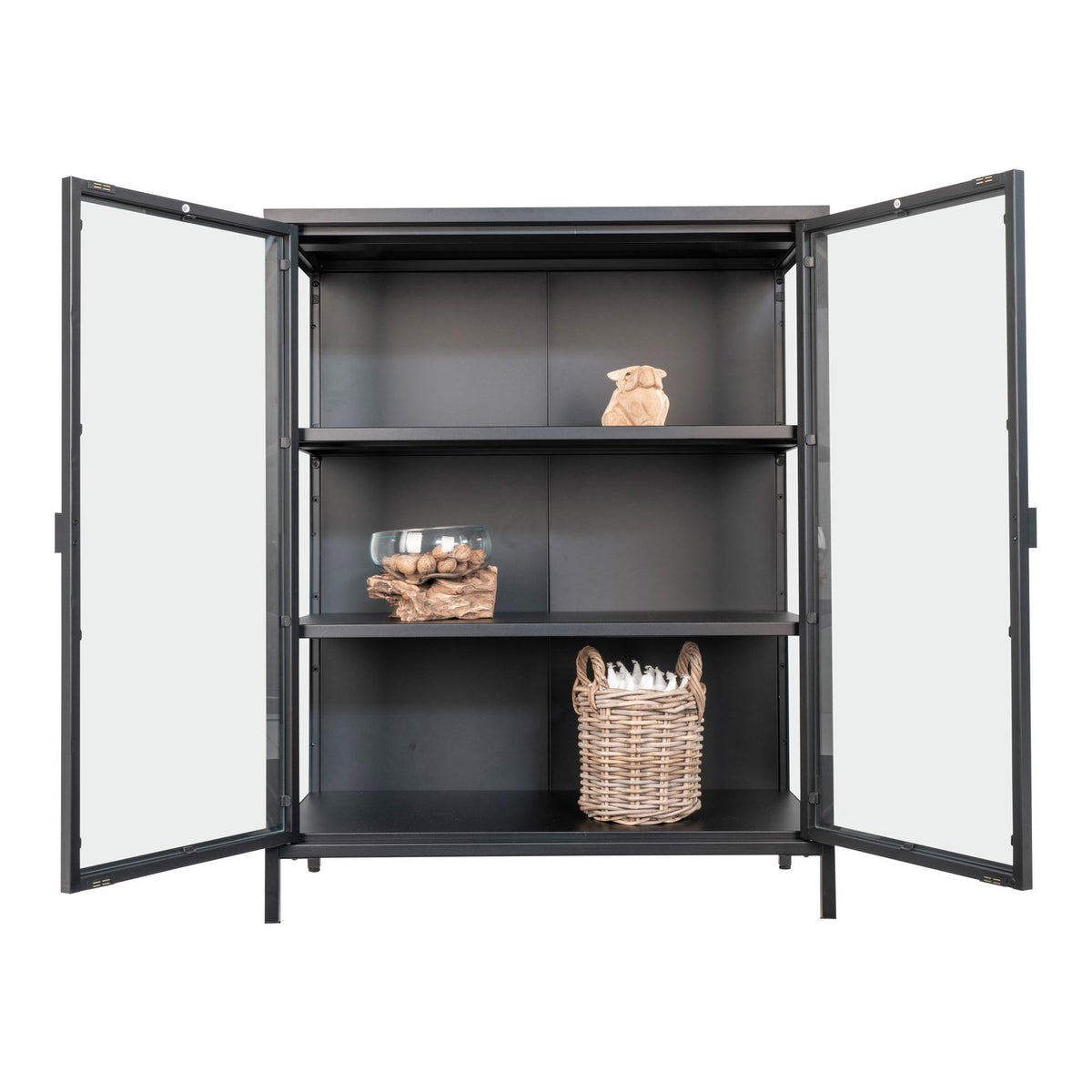 Arlo Vitrine mit 2 Glastüren – Stahl Schwarz, 80 × 40 × 101 cm – Ansicht 6