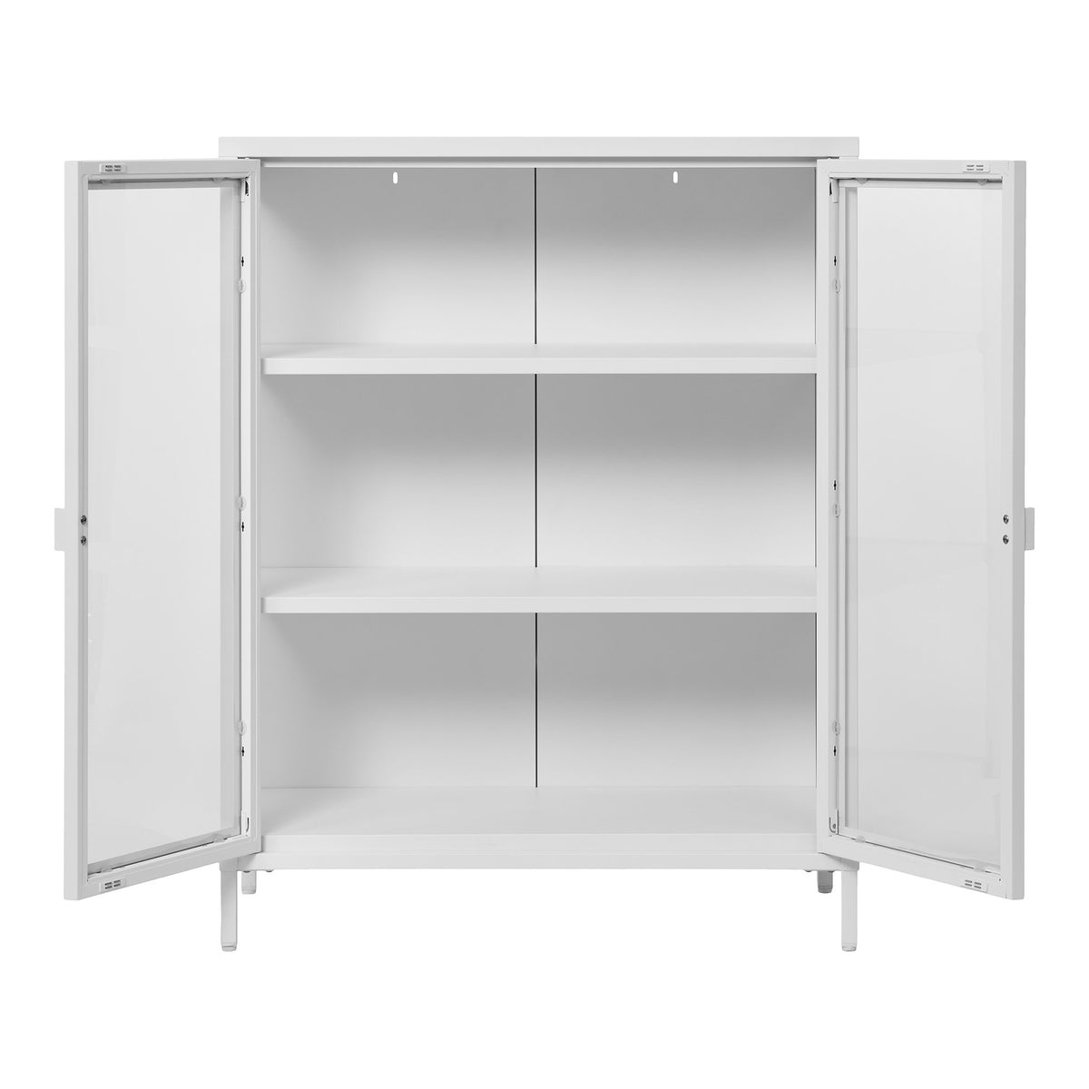 Arlo Vitrine mit 2 Glastüren – Stahl Weiß, 80 × 40 × 101 cm – Ansicht 3