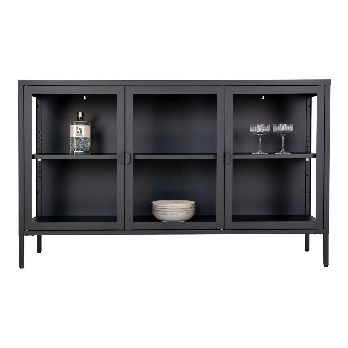 Arlo Sideboard mit 3 Glastüren – Stahl Schwarz, 140 × 40 × 85 cm – Ansicht 2