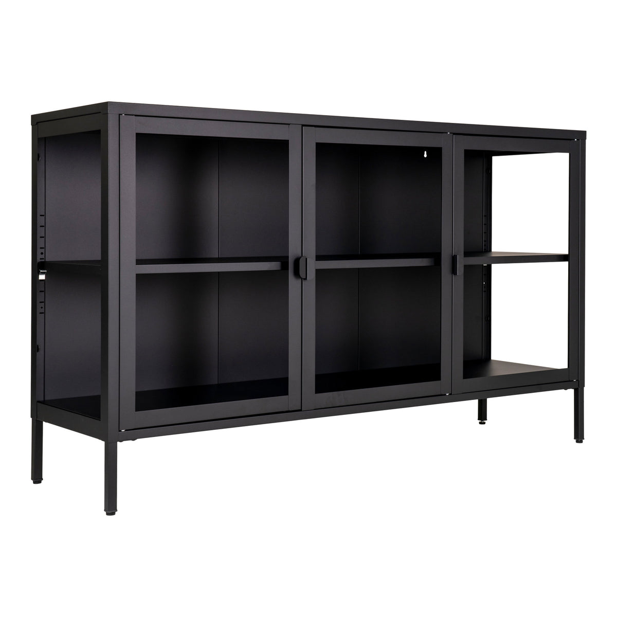 Arlo Sideboard mit 3 Glastüren – Stahl Schwarz, 140 × 40 × 85 cm – Ansicht 4