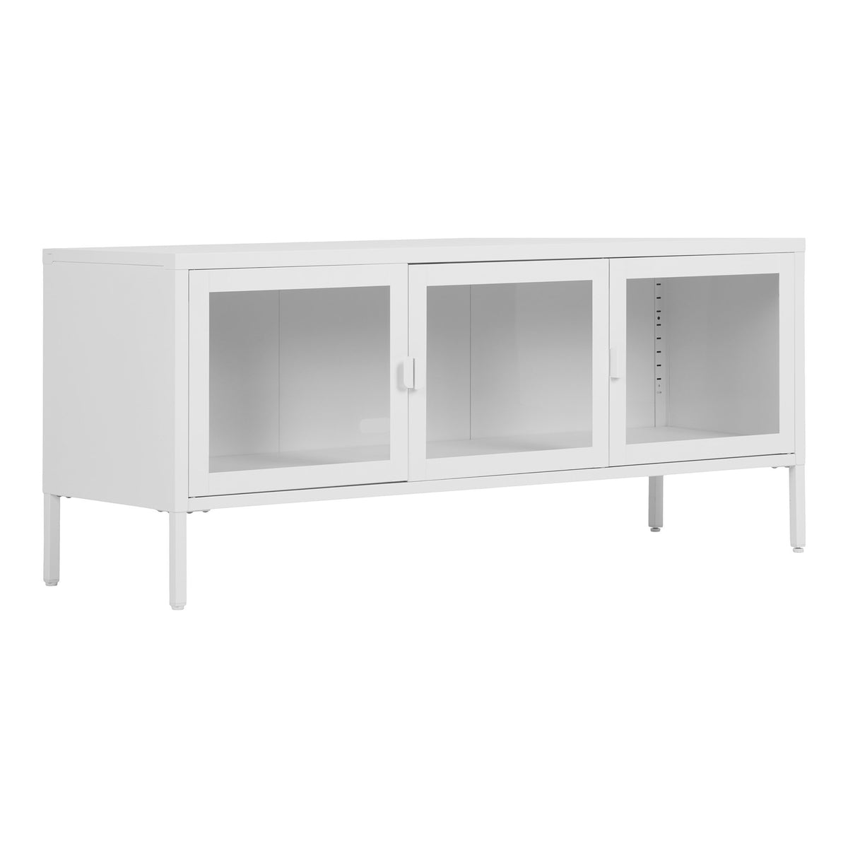 Arlo TV-Board mit 3 Glastüren – Stahl Weiß, 130 × 40 × 55 cm – Ansicht 2