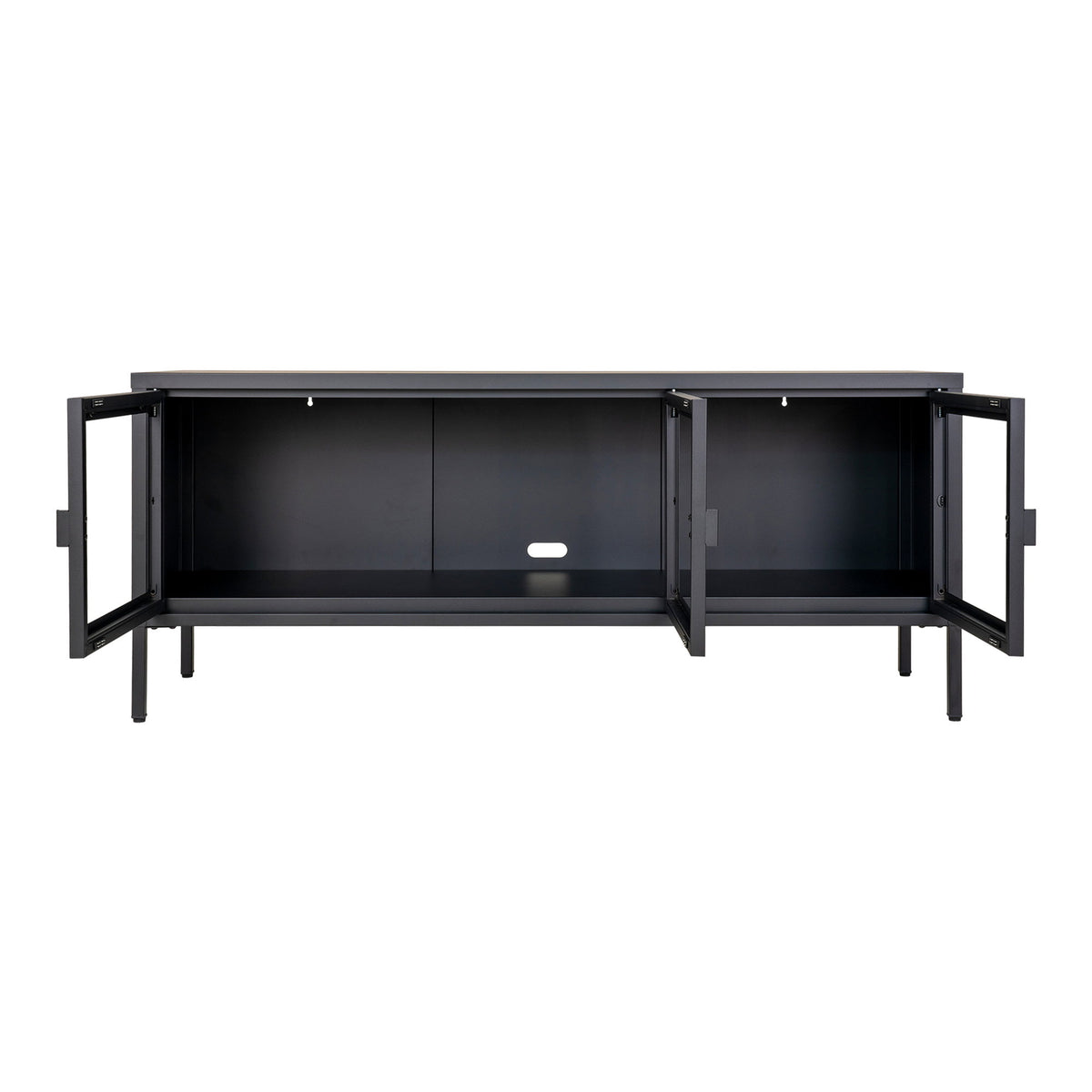 Arlo TV-Board mit 3 Glastüren – Stahl Schwarz, 130 × 40 × 55 cm – Ansicht 3