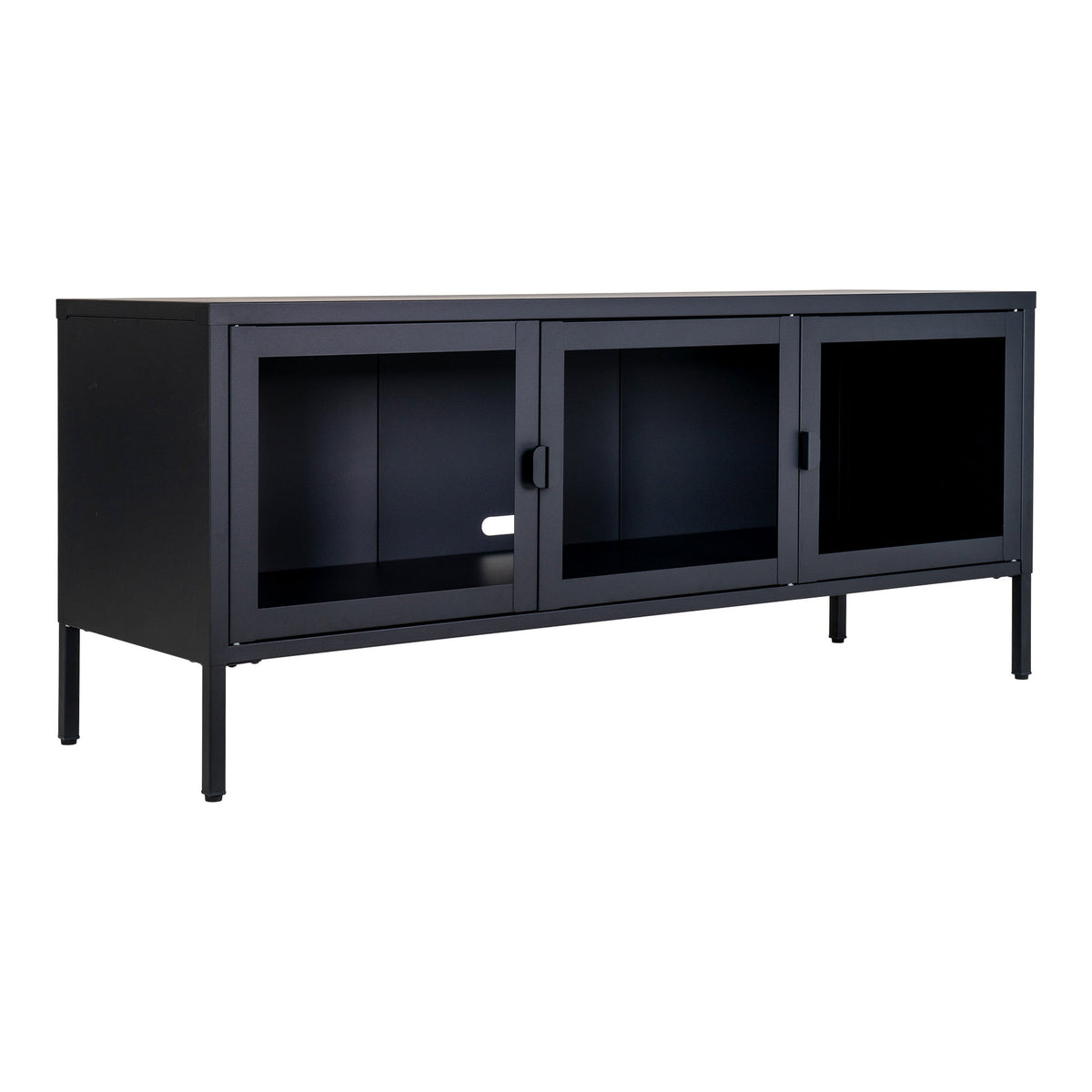 Arlo TV-Board mit 3 Glastüren – Stahl Schwarz, 130 × 40 × 55 cm – Ansicht 4