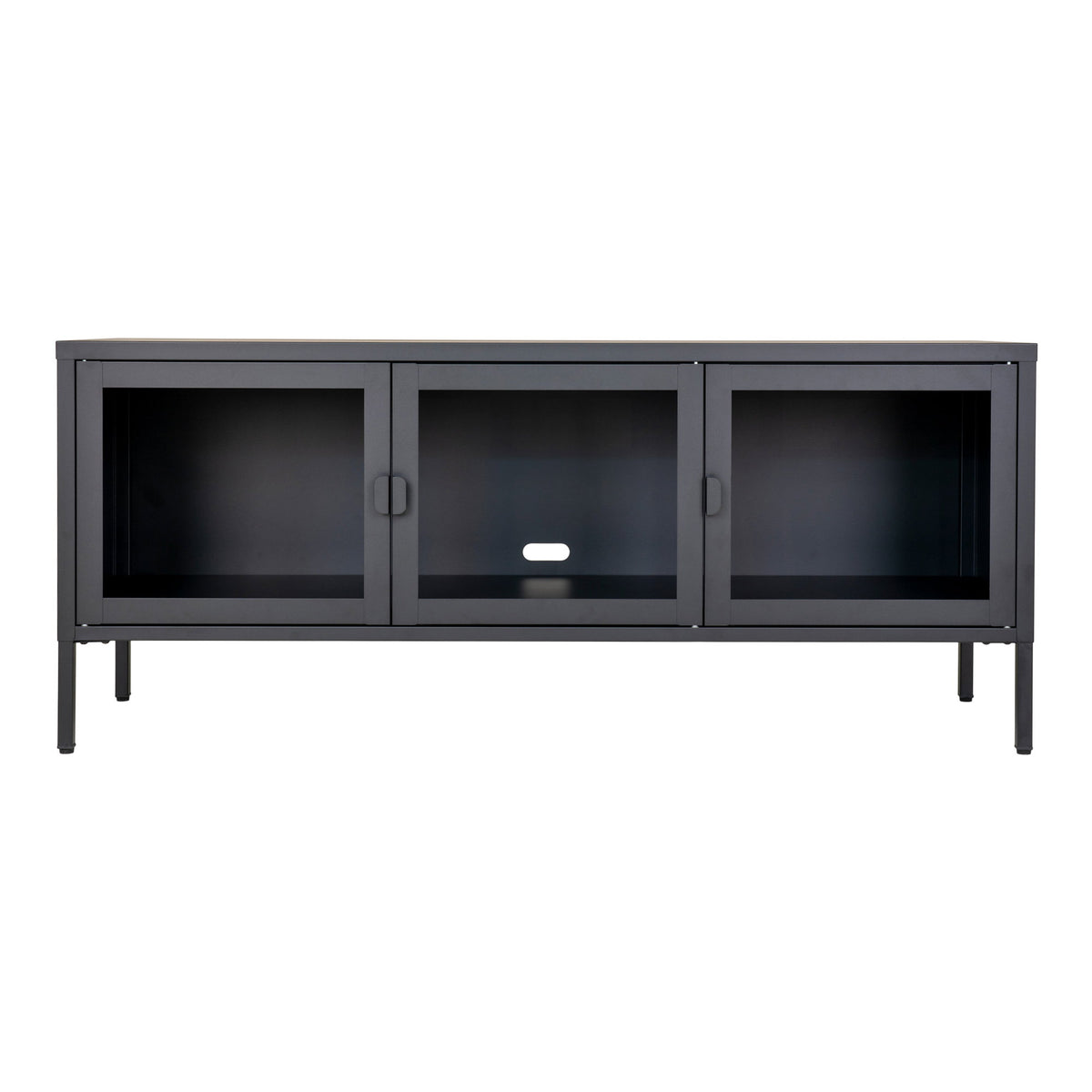 Arlo TV-Board mit 3 Glastüren – Stahl Schwarz, 130 × 40 × 55 cm von Luiva Living