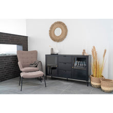 Joris Sideboard mit 2 Glastüren und 3 Schubladen – Stahl Schwarz, 140 × 40 × 85 cm – Ansicht 5