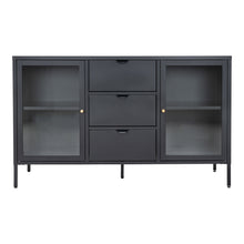 Joris Sideboard mit 2 Glastüren und 3 Schubladen – Stahl Schwarz, 140 × 40 × 85 cm von Luiva Living