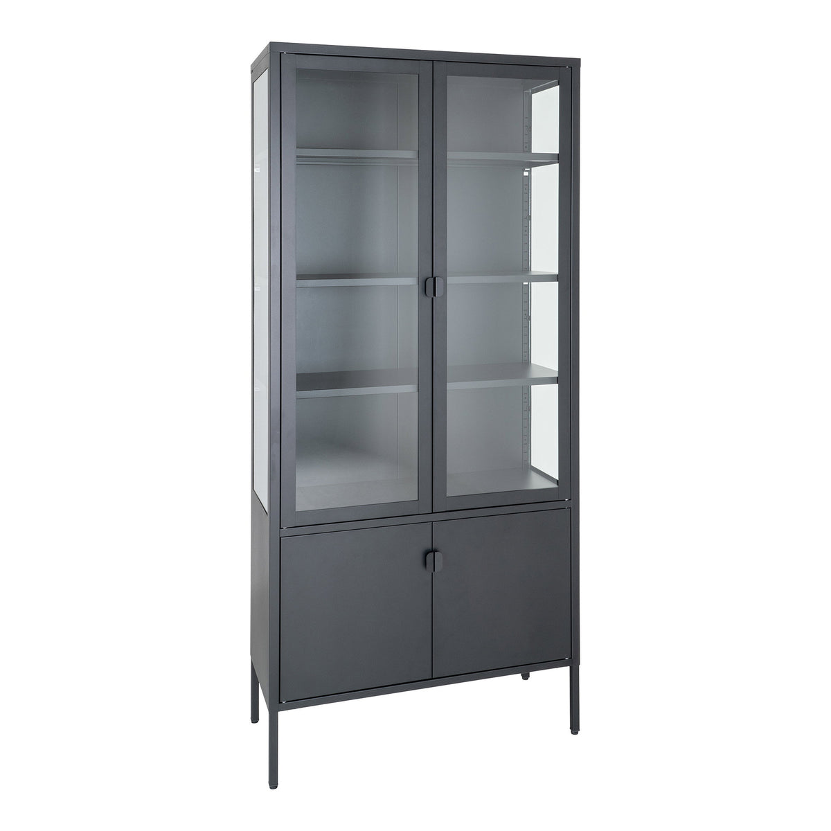 Arlo Vitrine mit 4 Türen – Stahl Schwarz, 80 × 35 × 180 cm – Ansicht 2