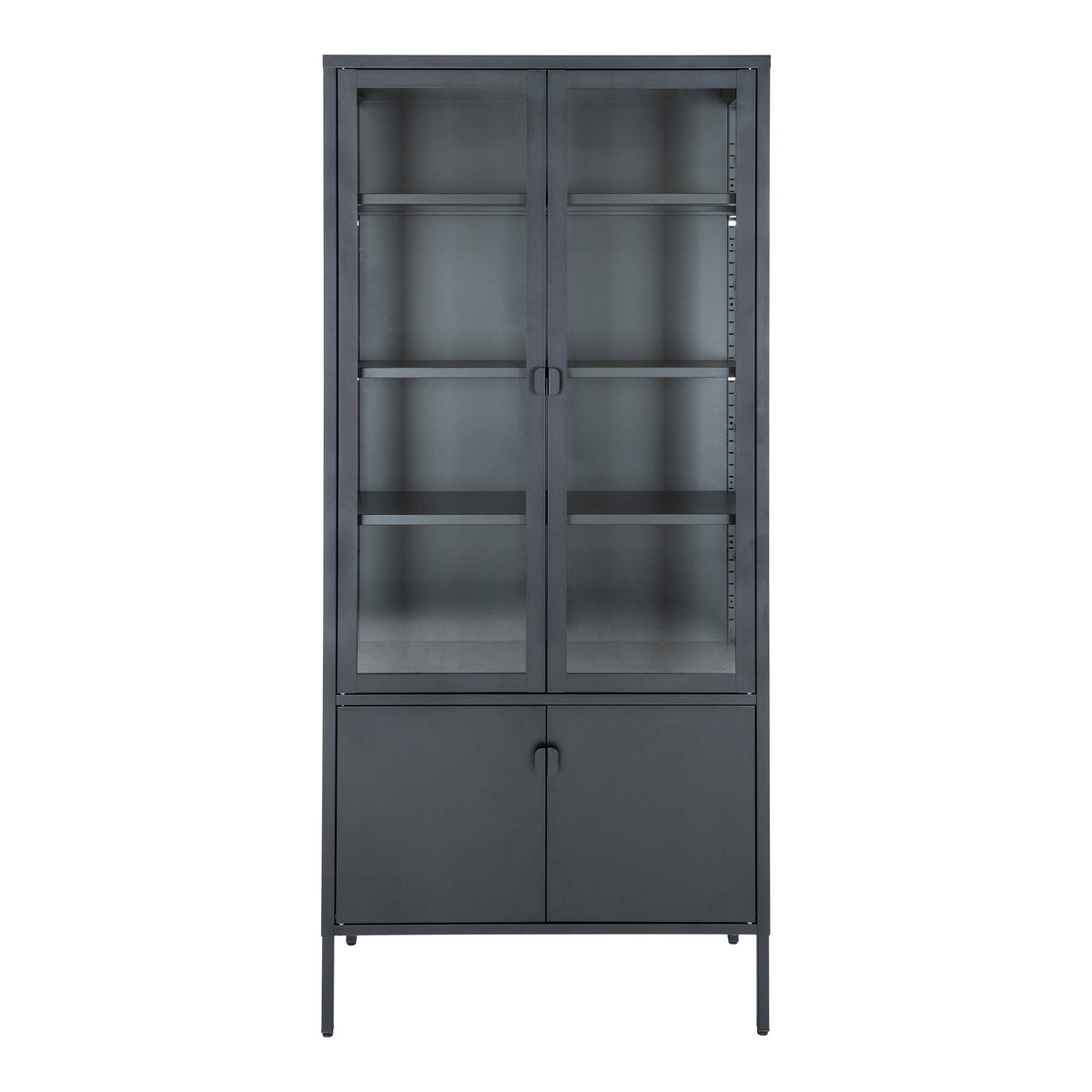 Arlo Vitrine mit 4 Türen – Stahl Schwarz, 80 × 35 × 180 cm von Luiva Living