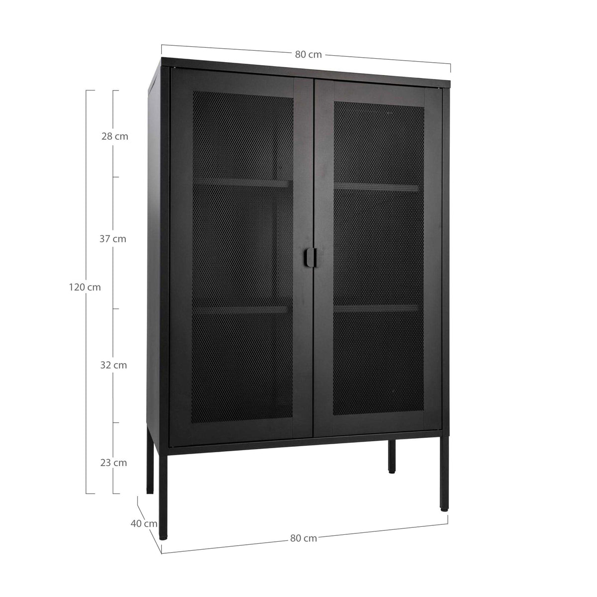 Kari Schrank mit 2 Gittertüren – Stahl Schwarz, 80 × 40 × 120 cm – Ansicht 6