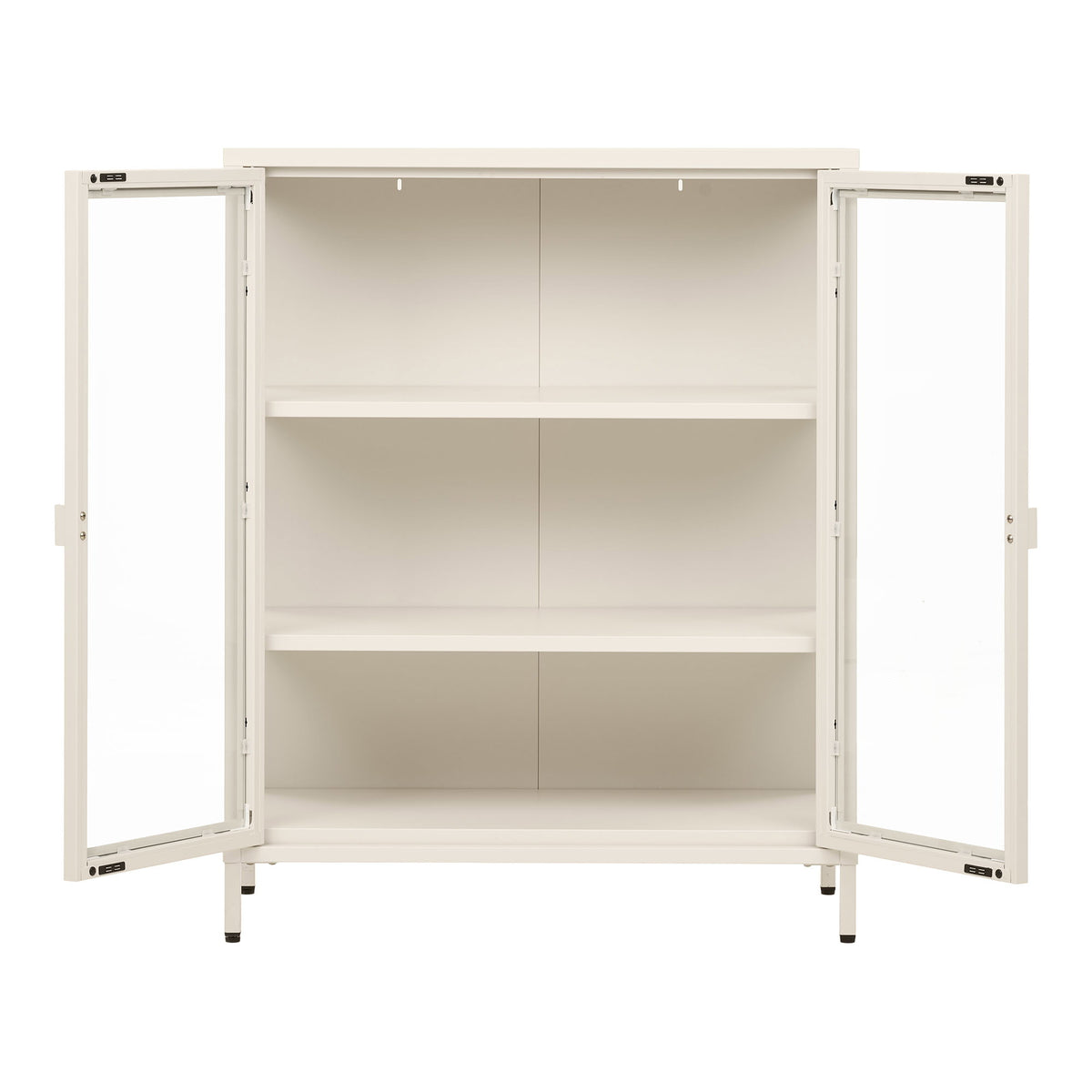 Arlo Vitrine mit 2 Glastüren – Stahl Cremeweiß, 80 × 40 × 101 cm – Ansicht 3