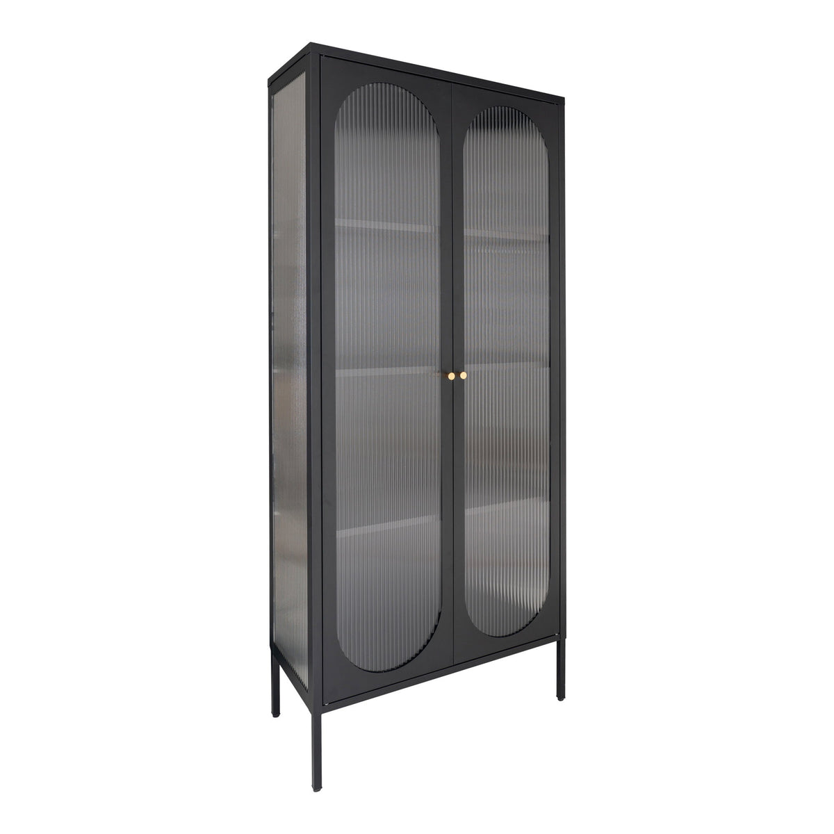 Carl Vitrine mit 2 Riffelglastüren – Stahl Schwarz, 80 × 35 × 180 cm – Ansicht 2