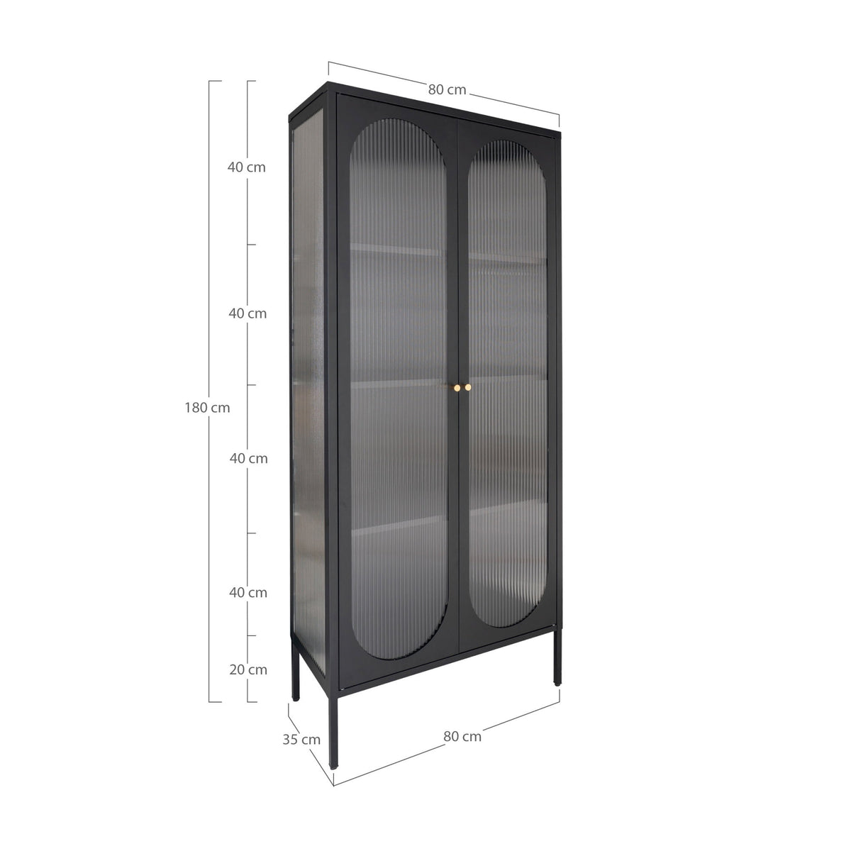 Carl Vitrine mit 2 Riffelglastüren – Stahl Schwarz, 80 × 35 × 180 cm – Ansicht 4