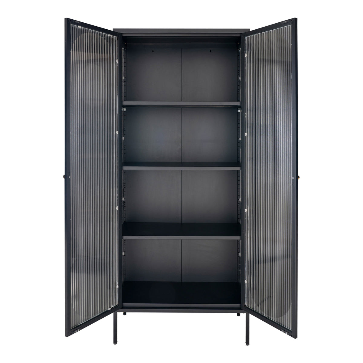 Carl Vitrine mit 2 Riffelglastüren – Stahl Schwarz, 80 × 35 × 180 cm – Ansicht 3