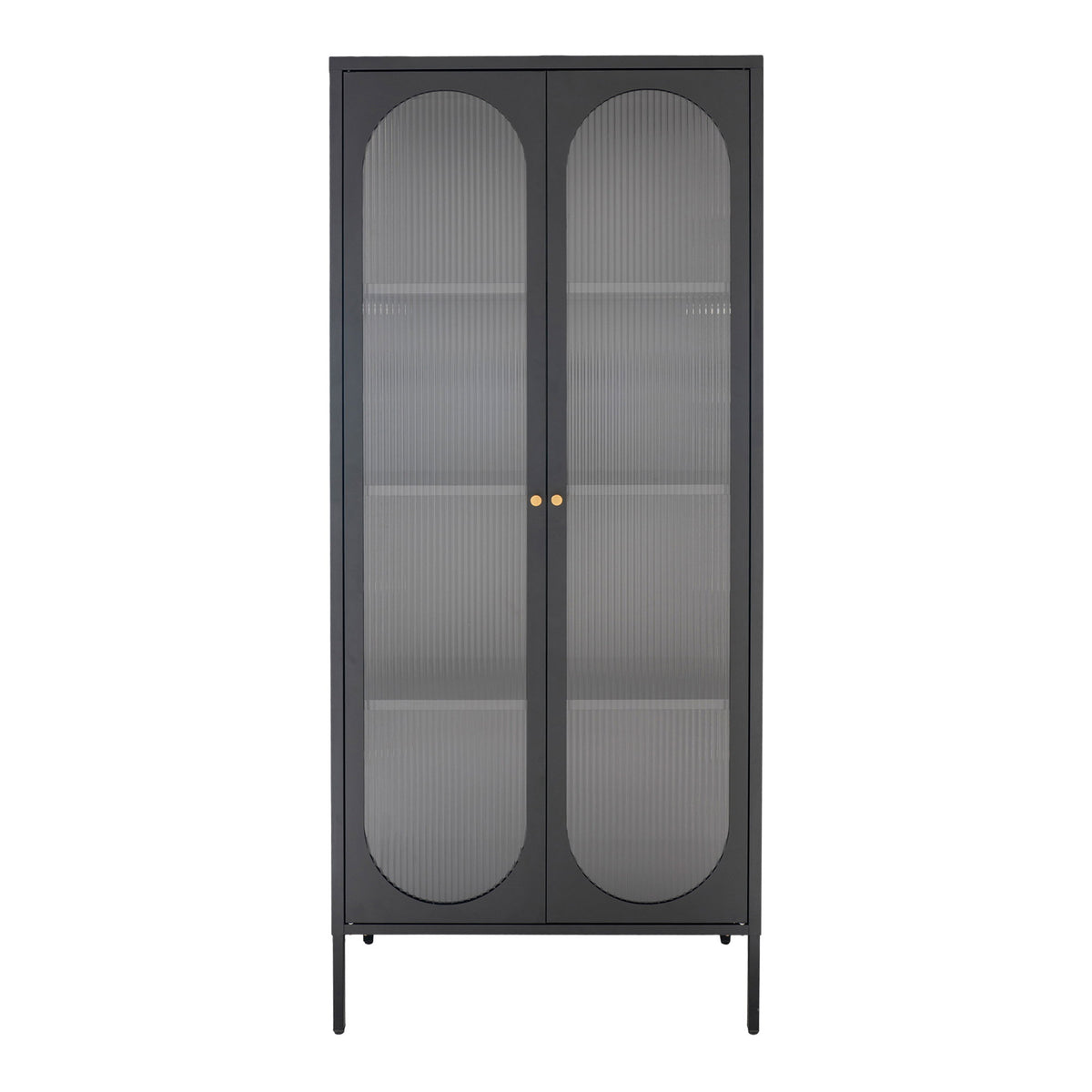 Carl Vitrine mit 2 Riffelglastüren – Stahl Schwarz, 80 × 35 × 180 cm von Luiva Living