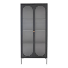 Carl Vitrine mit 2 Riffelglastüren – Stahl Schwarz, 80 × 35 × 180 cm von Luiva Living