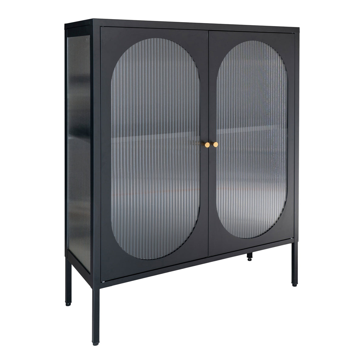 Carl Vitrine mit 2 Riffelglastüren – Stahl Schwarz, 90 × 35 × 110 cm – Ansicht 2