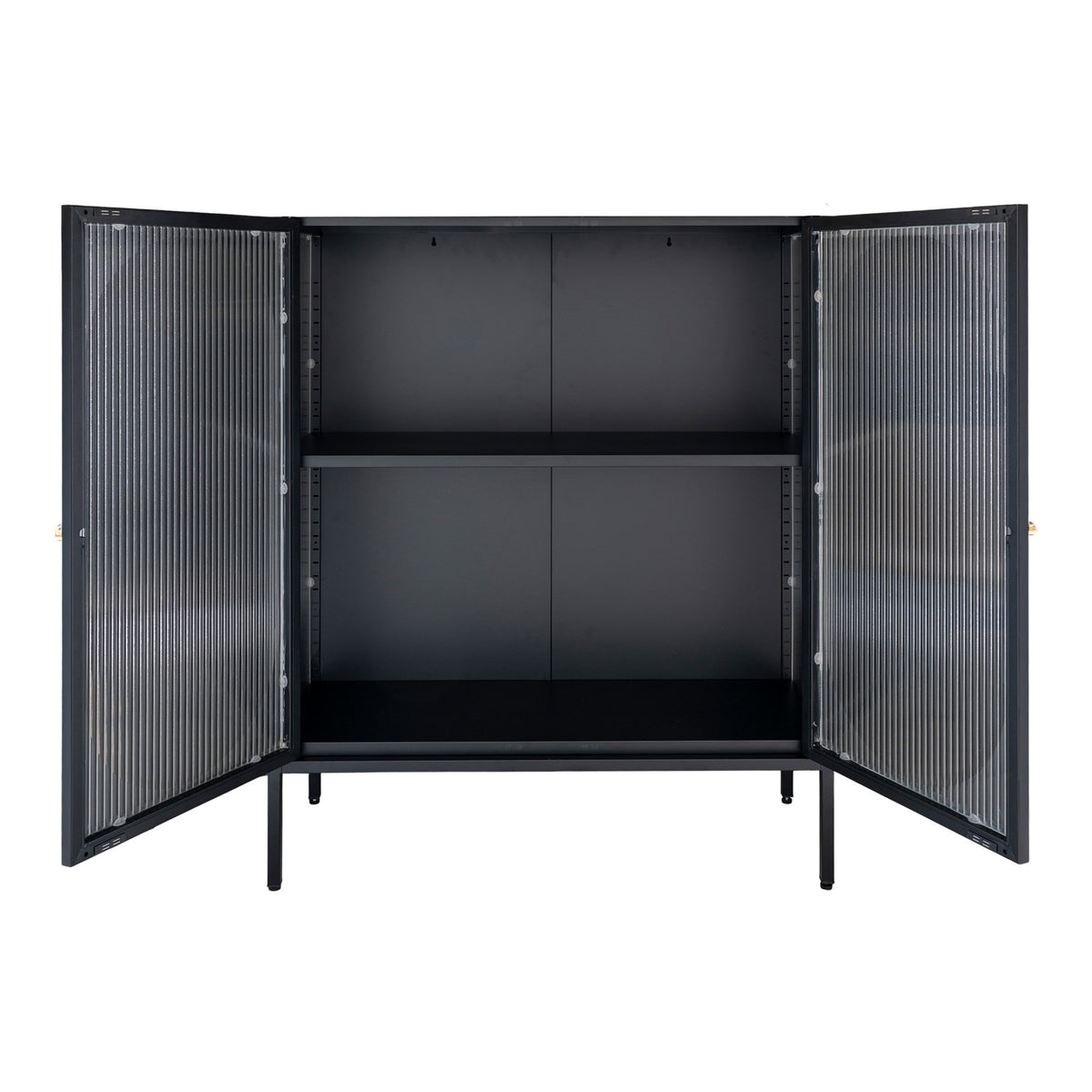 Carl Vitrine mit 2 Riffelglastüren – Stahl Schwarz, 90 × 35 × 110 cm – Ansicht 3