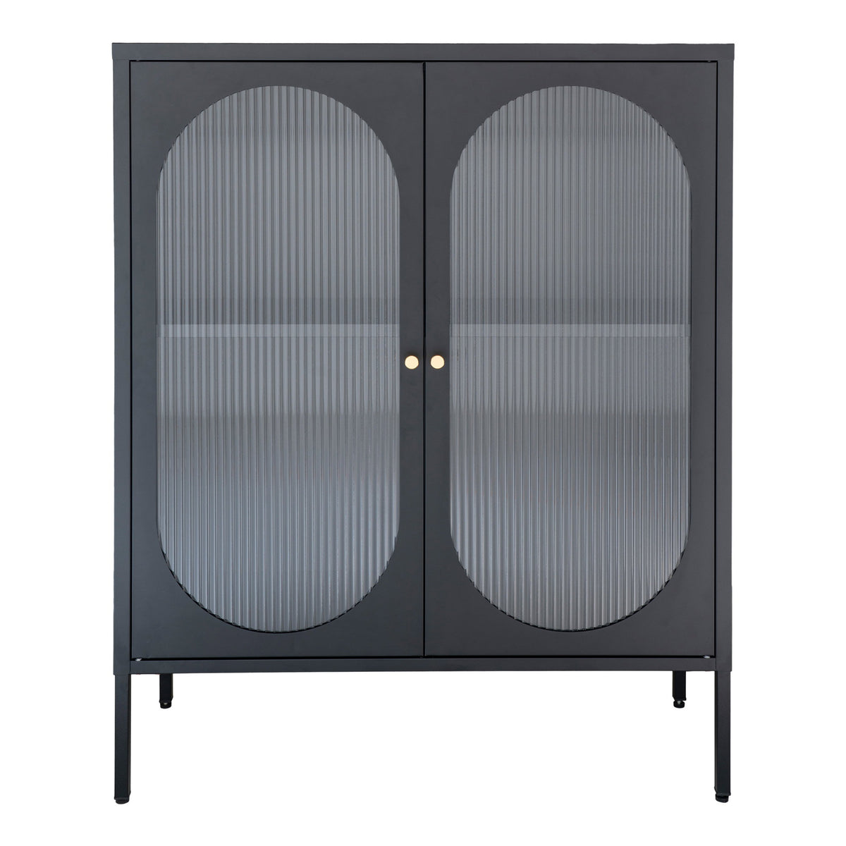 Carl Vitrine mit 2 Riffelglastüren – Stahl Schwarz, 90 × 35 × 110 cm von Luiva Living